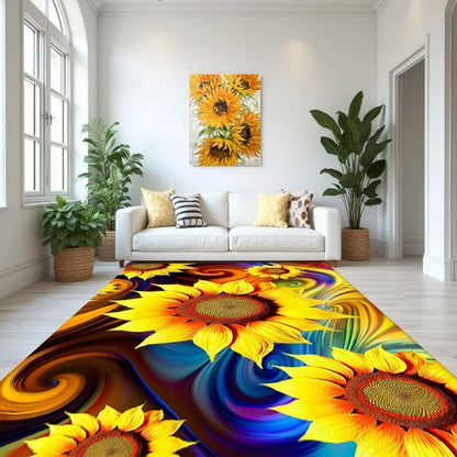 You are My Sunshine Sunflower Area Rug 6x8ft Beautiful Bee Butterfly Rug Indoor Low Pile Non-Shedding Carpet for Contemporary Retro Living Room Bedroom Yoga Mat Washable Non-Slip Rugs