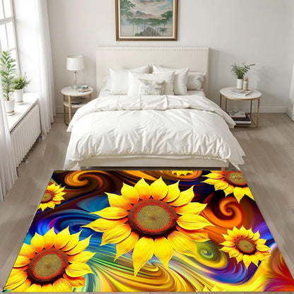 You are My Sunshine Sunflower Area Rug 6x8ft Beautiful Bee Butterfly Rug Indoor Low Pile Non-Shedding Carpet for Contemporary Retro Living Room Bedroom Yoga Mat Washable Non-Slip Rugs