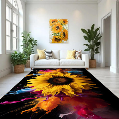 You are My Sunshine Sunflower Area Rug 6x8ft Beautiful Bee Butterfly Rug Indoor Low Pile Non-Shedding Carpet for Contemporary Retro Living Room Bedroom Yoga Mat Washable Non-Slip Rugs