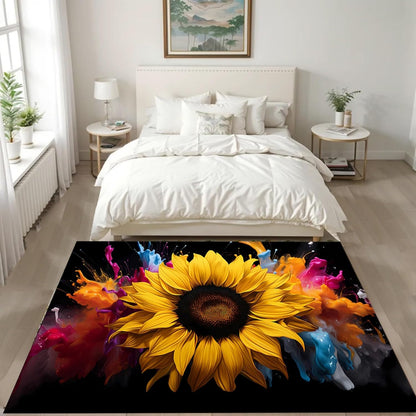 You are My Sunshine Sunflower Area Rug 6x8ft Beautiful Bee Butterfly Rug Indoor Low Pile Non-Shedding Carpet for Contemporary Retro Living Room Bedroom Yoga Mat Washable Non-Slip Rugs