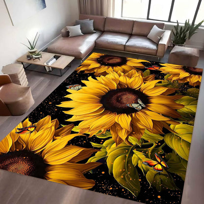 You are My Sunshine Sunflower Area Rug 6x8ft Beautiful Bee Butterfly Rug Indoor Low Pile Non-Shedding Carpet for Contemporary Retro Living Room Bedroom Yoga Mat Washable Non-Slip Rugs