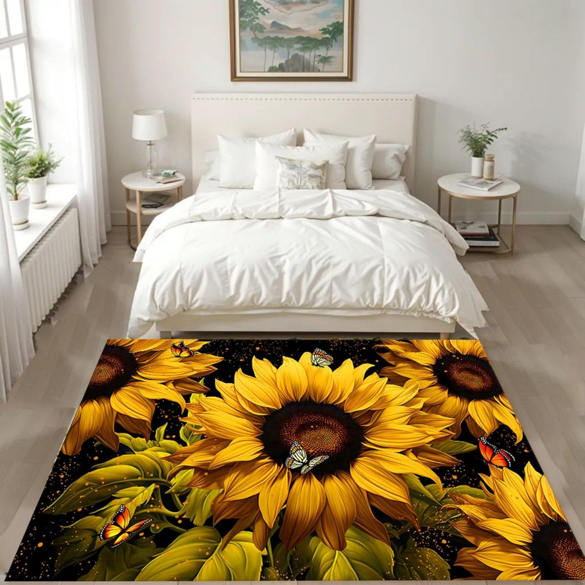 You are My Sunshine Sunflower Area Rug 6x8ft Beautiful Bee Butterfly Rug Indoor Low Pile Non-Shedding Carpet for Contemporary Retro Living Room Bedroom Yoga Mat Washable Non-Slip Rugs