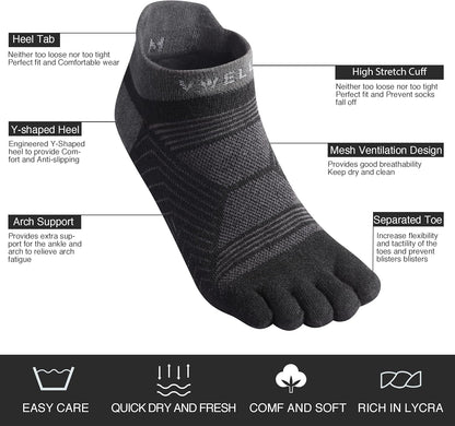Toe Socks for Men/Women, COOLMAX Five Finger Socks, High Performance Athletic Toe Socks No Show (3Pairs)