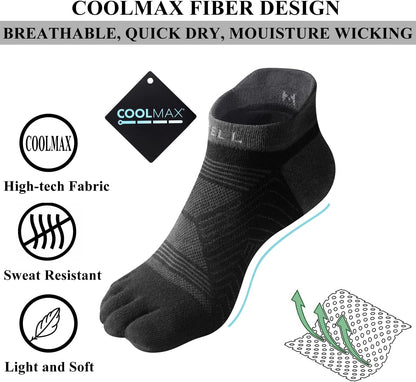 Toe Socks for Men/Women, COOLMAX Five Finger Socks, High Performance Athletic Toe Socks No Show (3Pairs)