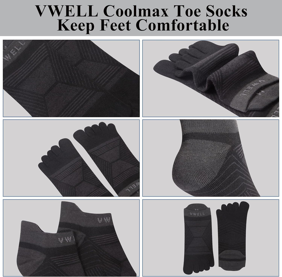 Toe Socks for Men/Women, COOLMAX Five Finger Socks, High Performance Athletic Toe Socks No Show (3Pairs)