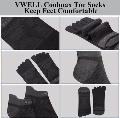 Toe Socks for Men/Women, COOLMAX Five Finger Socks, High Performance Athletic Toe Socks No Show (3Pairs)