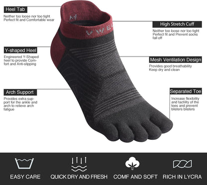 Toe Socks for Men/Women, COOLMAX Five Finger Socks, High Performance Athletic Toe Socks No Show (3Pairs)
