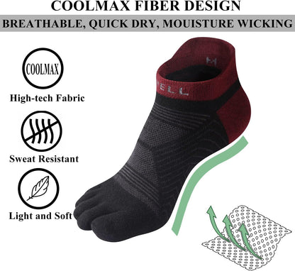 Toe Socks for Men/Women, COOLMAX Five Finger Socks, High Performance Athletic Toe Socks No Show (3Pairs)