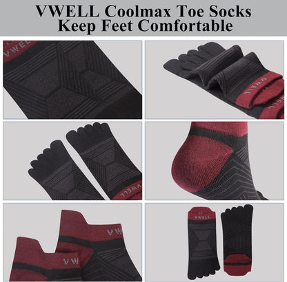 Toe Socks for Men/Women, COOLMAX Five Finger Socks, High Performance Athletic Toe Socks No Show (3Pairs)