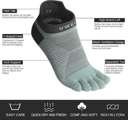 Toe Socks for Men/Women, COOLMAX Five Finger Socks, High Performance Athletic Toe Socks No Show (3Pairs)