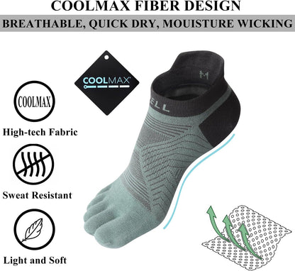 Toe Socks for Men/Women, COOLMAX Five Finger Socks, High Performance Athletic Toe Socks No Show (3Pairs)