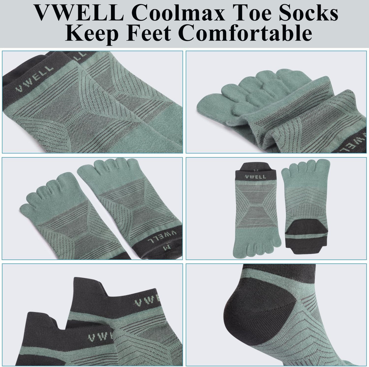 Toe Socks for Men/Women, COOLMAX Five Finger Socks, High Performance Athletic Toe Socks No Show (3Pairs)