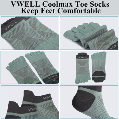 Toe Socks for Men/Women, COOLMAX Five Finger Socks, High Performance Athletic Toe Socks No Show (3Pairs)