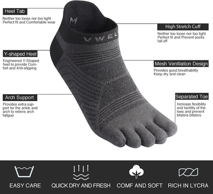 Toe Socks for Men/Women, COOLMAX Five Finger Socks, High Performance Athletic Toe Socks No Show (3Pairs)