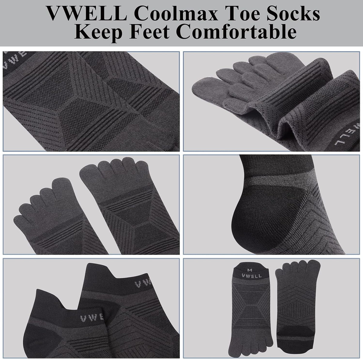 Toe Socks for Men/Women, COOLMAX Five Finger Socks, High Performance Athletic Toe Socks No Show (3Pairs)