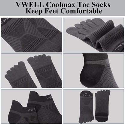 Toe Socks for Men/Women, COOLMAX Five Finger Socks, High Performance Athletic Toe Socks No Show (3Pairs)