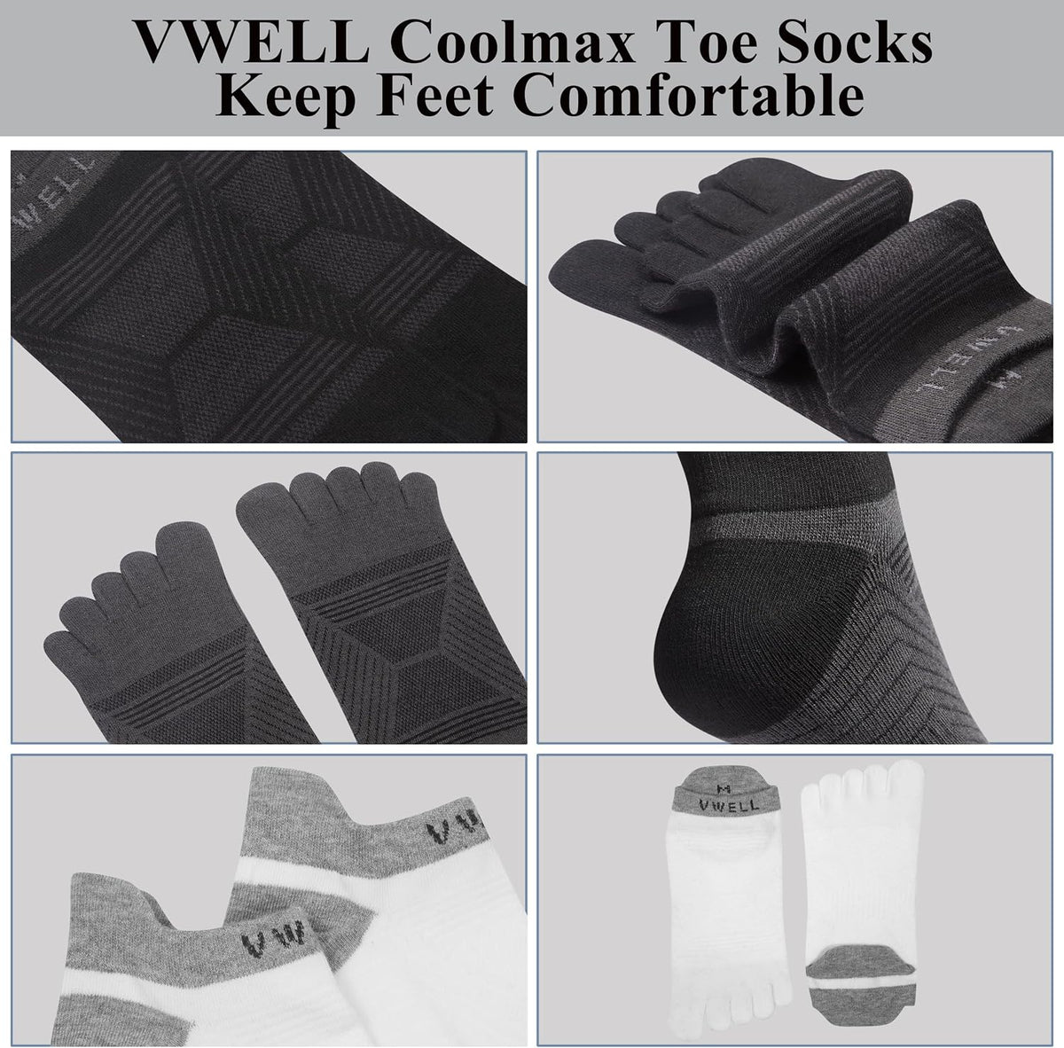 Toe Socks for Men/Women, COOLMAX Five Finger Socks, High Performance Athletic Toe Socks No Show (3Pairs)