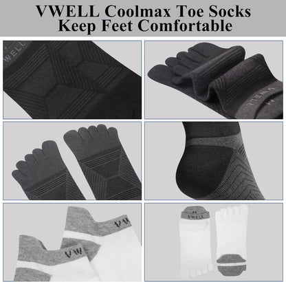 Toe Socks for Men/Women, COOLMAX Five Finger Socks, High Performance Athletic Toe Socks No Show (3Pairs)