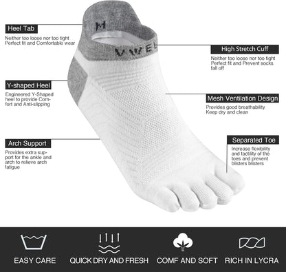 Toe Socks for Men/Women, COOLMAX Five Finger Socks, High Performance Athletic Toe Socks No Show (3Pairs)