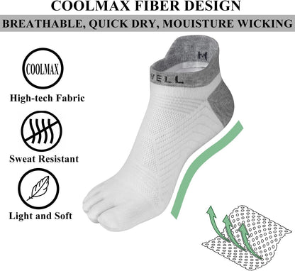 Toe Socks for Men/Women, COOLMAX Five Finger Socks, High Performance Athletic Toe Socks No Show (3Pairs)