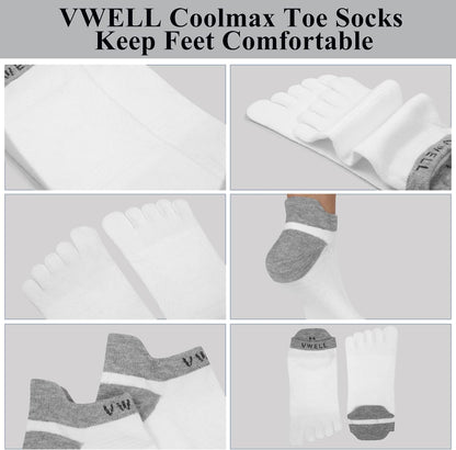 Toe Socks for Men/Women, COOLMAX Five Finger Socks, High Performance Athletic Toe Socks No Show (3Pairs)