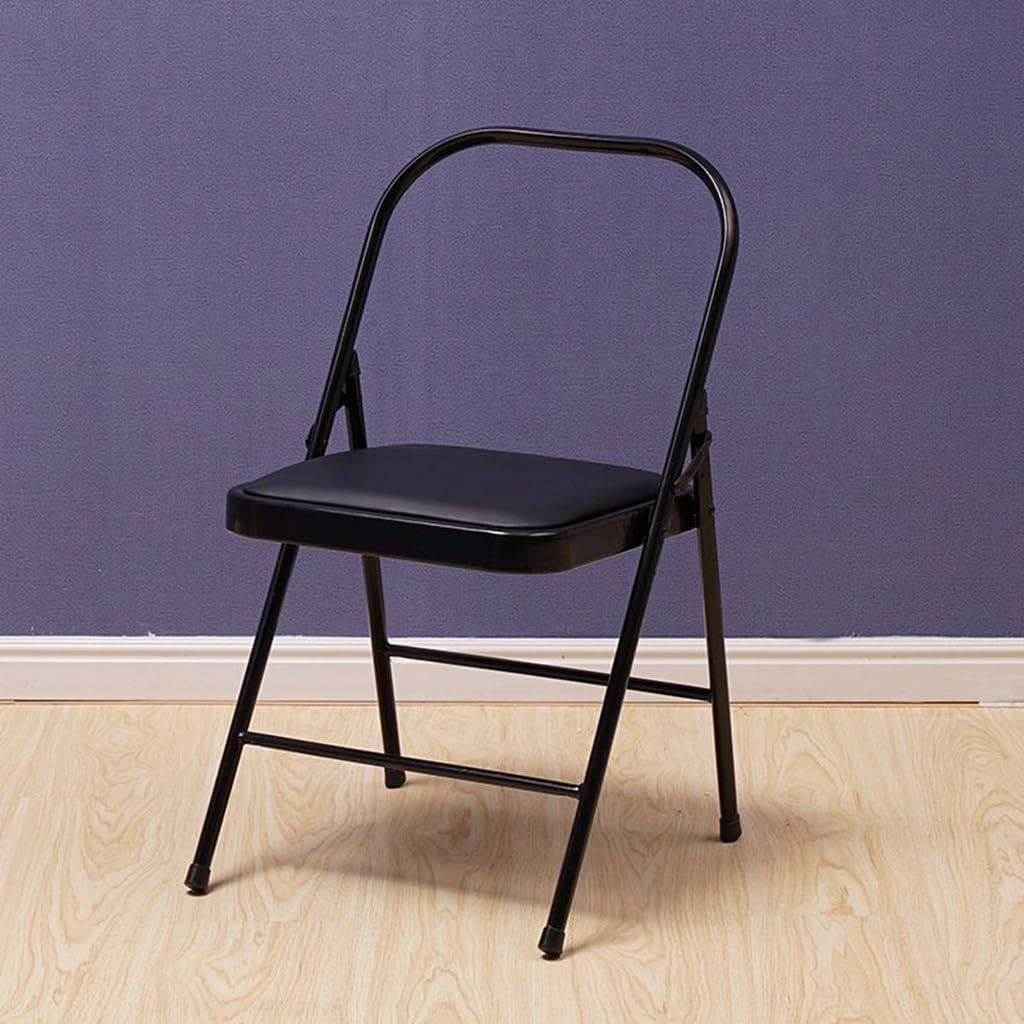 Yoga Auxiliary Chair Yoga Practice Balance Chair for Iyengar Foldable Pilates Yoga Chair with Anti-Slip Foot,PU Cushion,Double Beam Design,Black