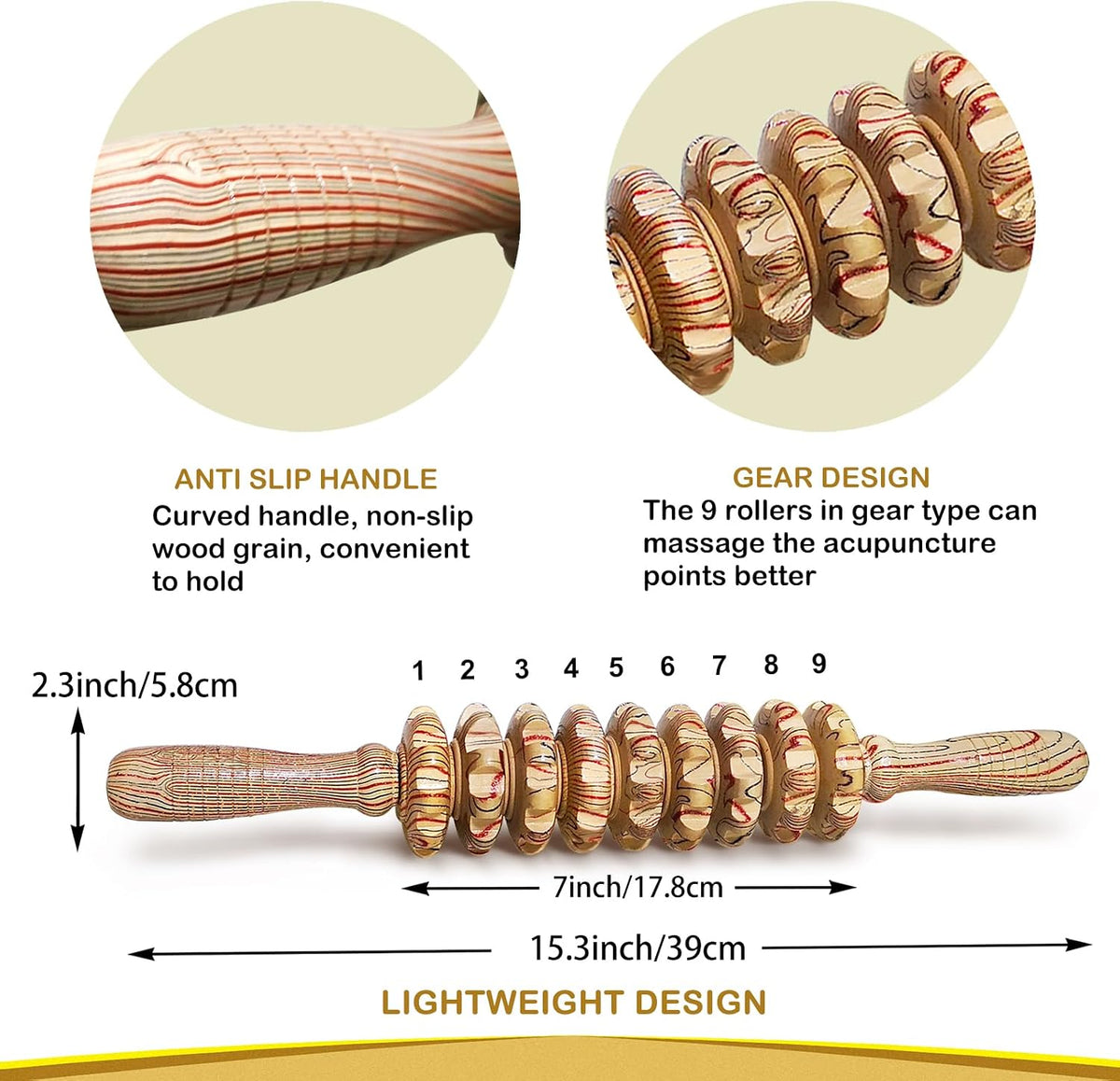 Wooden Massager Handheld Roller Trigger Point Massager Stick for Fascia, Cellulite, Muscle & Abdomen , Body Therapy Massager, Muscle Belly Relief Tool…