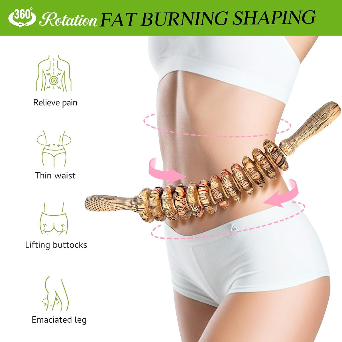 Wooden Massager Handheld Roller Trigger Point Massager Stick for Fascia, Cellulite, Muscle & Abdomen , Body Therapy Massager, Muscle Belly Relief Tool…