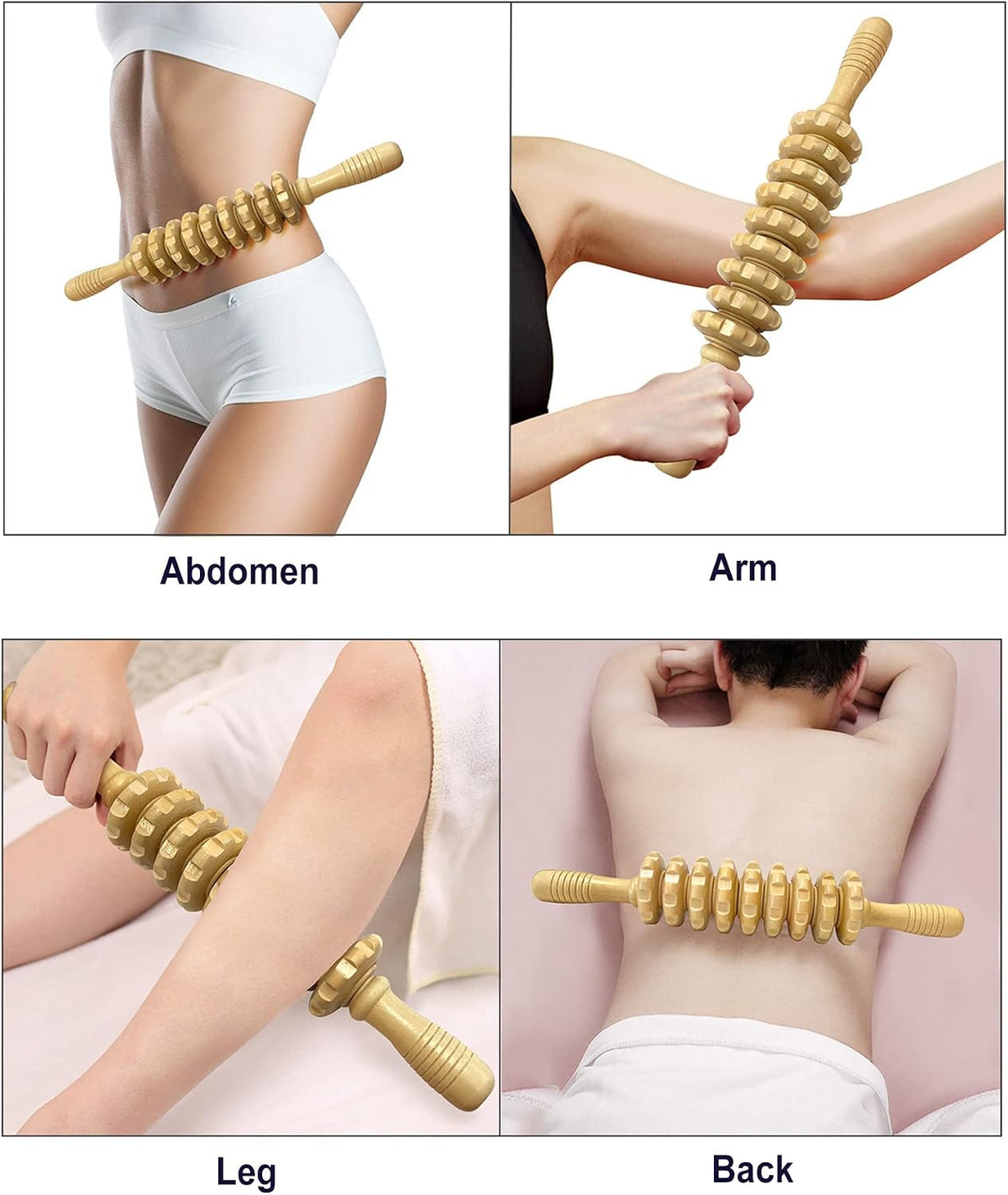 Wooden Massager Handheld Roller Trigger Point Massager Stick for Fascia, Cellulite, Muscle & Abdomen , Body Therapy Massager, Muscle Belly Relief Tool…