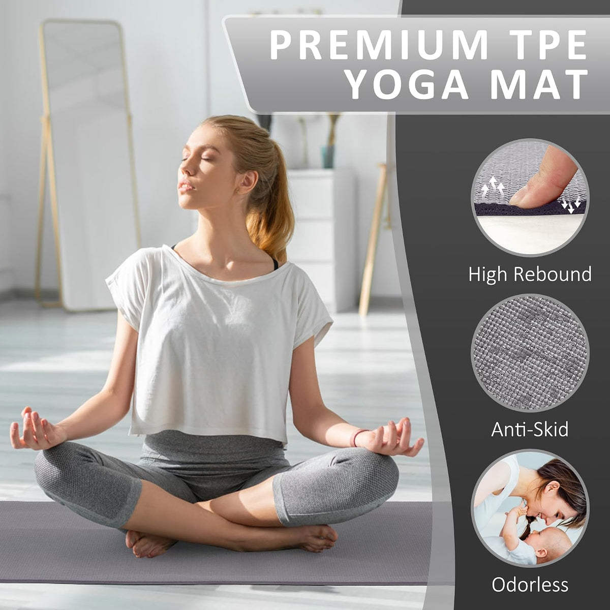 All Purpose Thick High Density No Tear Exercise Yoga Mat with Strap & Lightweight Features for Indoor & Outdoor Use
