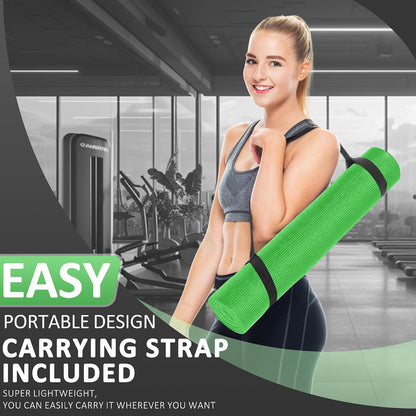All Purpose Thick High Density No Tear Exercise Yoga Mat with Strap & Lightweight Features for Indoor & Outdoor Use