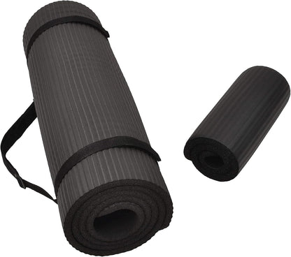 All Purpose 1/2-Inch Extra Thick High Density Anti-Tear Exercise Yoga Mat and Knee Pad with Carrying Strap, Multiple Colors