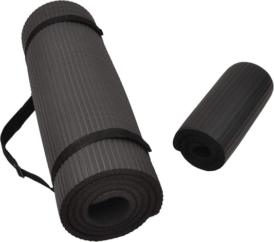 All Purpose 1/2-Inch Extra Thick High Density Anti-Tear Exercise Yoga Mat and Knee Pad with Carrying Strap, Multiple Colors