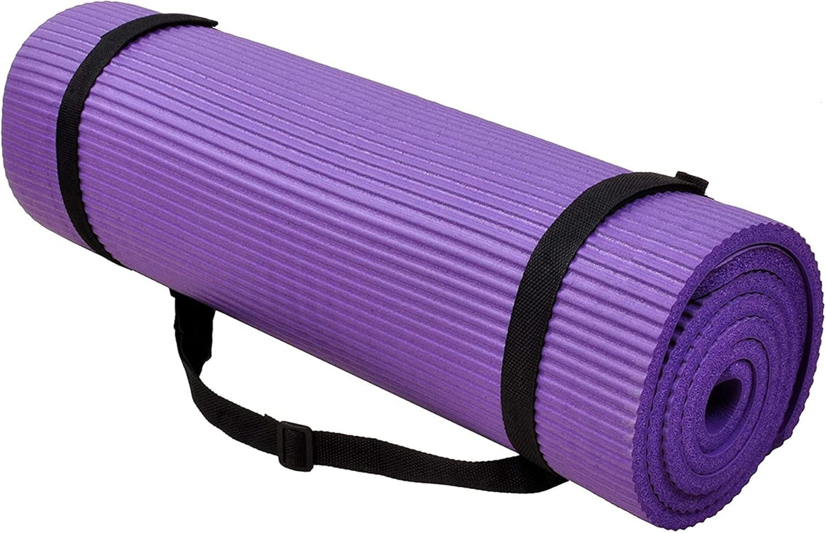All Purpose 1/2-Inch Extra Thick High Density Anti-Tear Exercise Yoga Mat and Knee Pad with Carrying Strap, Multiple Colors