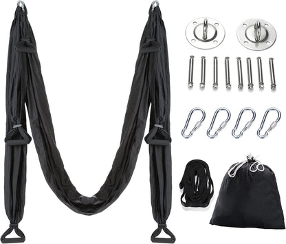 Aerial Yoga Swing Sling Strong Yoga Hammock Kit Set Trapeze Inversion Equipment Include 2 Extensions Straps and Ceiling Mounting Kit