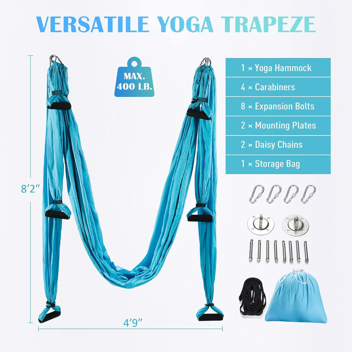 Aerial Yoga Swing Sling Strong Yoga Hammock Kit Set Trapeze Inversion Equipment Include 2 Extensions Straps and Ceiling Mounting Kit