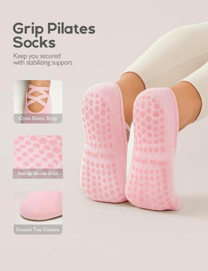 Womens 4 Pairs Pilates Socks with Grips Anti Slip Yoga Sock