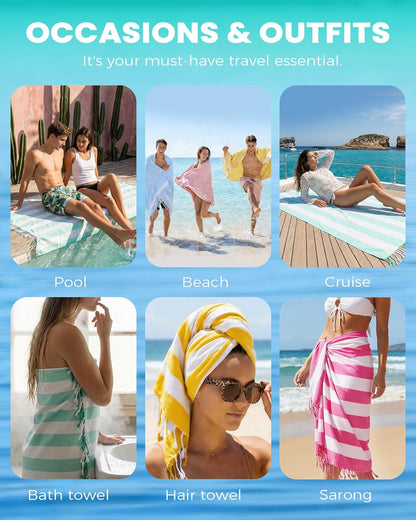 Antfuny Turkish Beach Towels Vacation Essentials Quick Dry Sand Free Oversized Bath Pool Swim Towel Extra Large XL Blanket Adult Travel Cruise Accessories Must Haves Clearance Stuff Necessities - Colors A