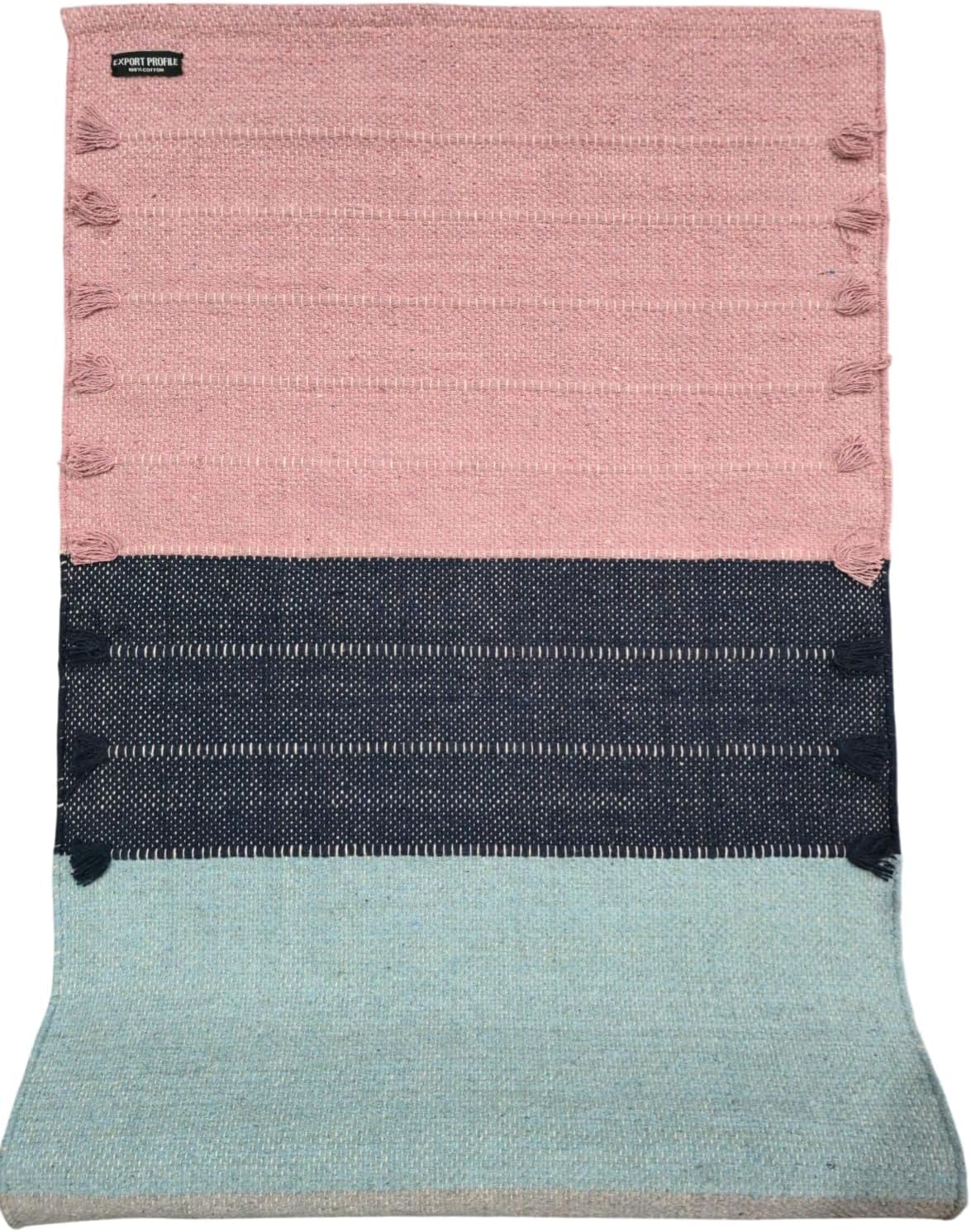 Indian Handmade100 % Organic Anti Skid Multi Colour Cotton Yoga Mat - Eco-Friendly Hand-Woven Rug - Non-Slip & Thick (24”x72”x5mm) for Hot yoga & Everyday Fitness at Home - Comfortable & Foldable Extra-Long Mat