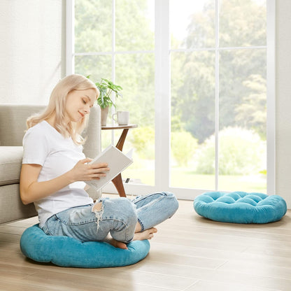 Meditation Floor Pillow Set of 2, Round Large Pillows Seating for Adults, Tufted Corduroy Cushion for Living Room Tatami, Beige 22 Inch