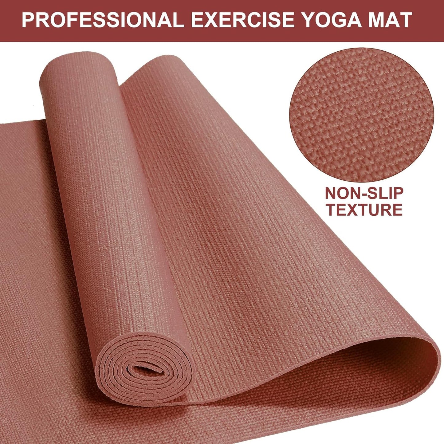 3 mm Thick Yoga Mat Bulk, Non Slip Exercise Workout Fitness Pad for Women Men, Gym Home Yoga Pilates, Easy to Clean, Sturdy PVC