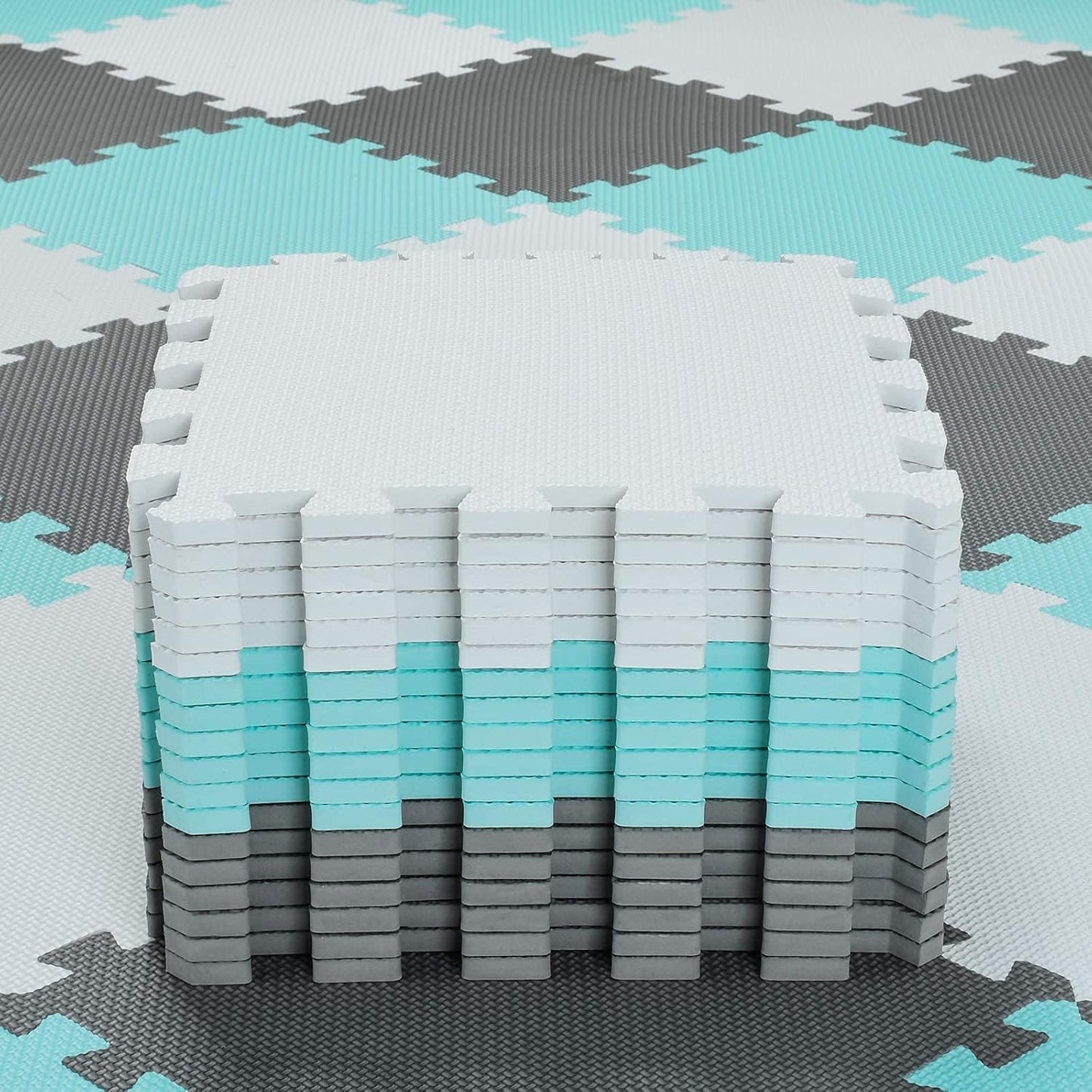 qqpp EVA Rubber 18 Tiles Interlocking Puzzle Foam Floor Mats - Baby Play Mat for Playing | Exercise Mat for Home Workout. White, Pink, Gray. QC-ACLb18N