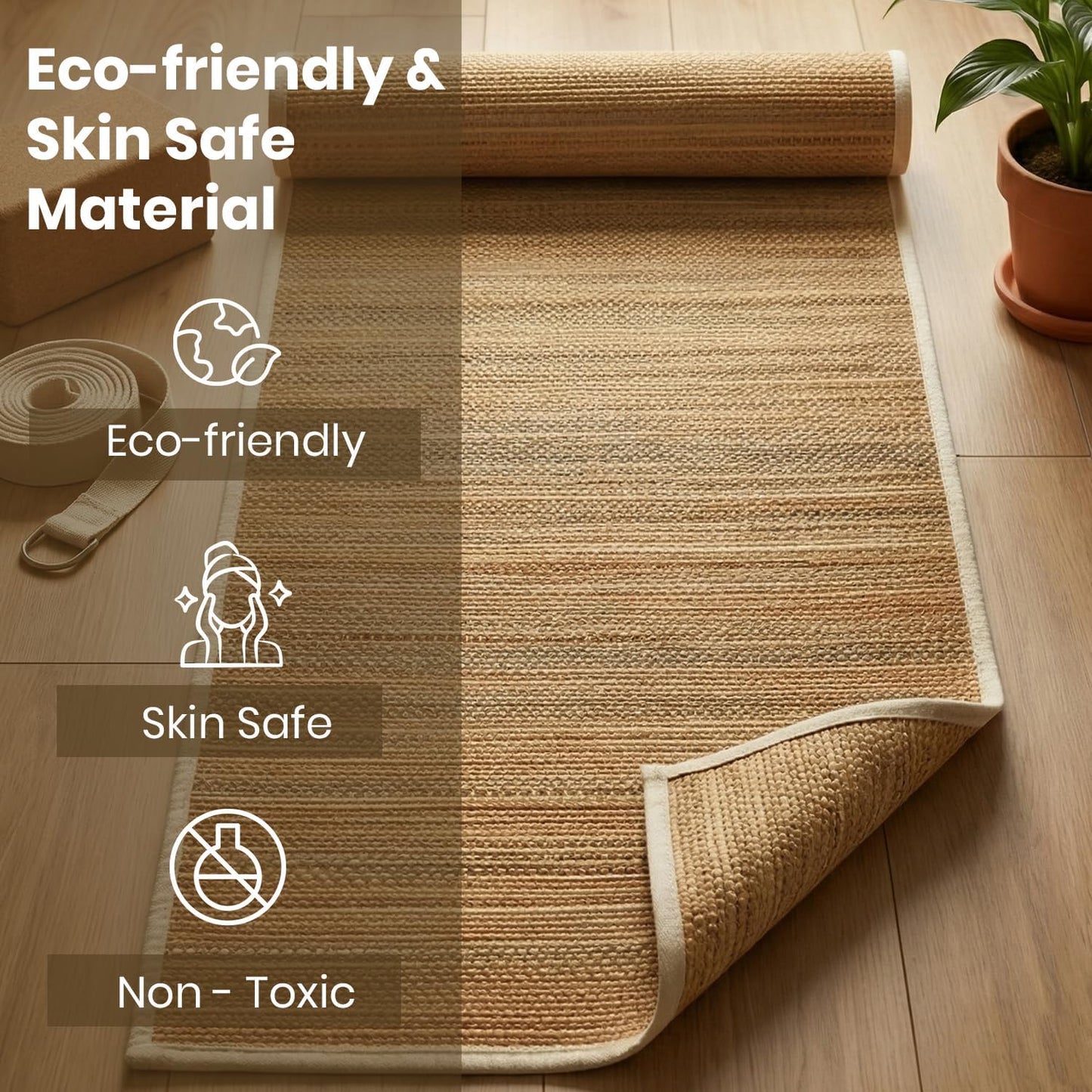LFH Home Handmade Straw Yoga Mat For Exercise, Workout, Fitness - Perfect Heavy Quality Eco Friendly Natural Straw Reversible Yoga Mat for Men & Women - 72x24 Inch