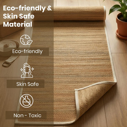 LFH Home Handmade Straw Yoga Mat For Exercise, Workout, Fitness - Perfect Heavy Quality Eco Friendly Natural Straw Reversible Yoga Mat for Men & Women - 72x24 Inch