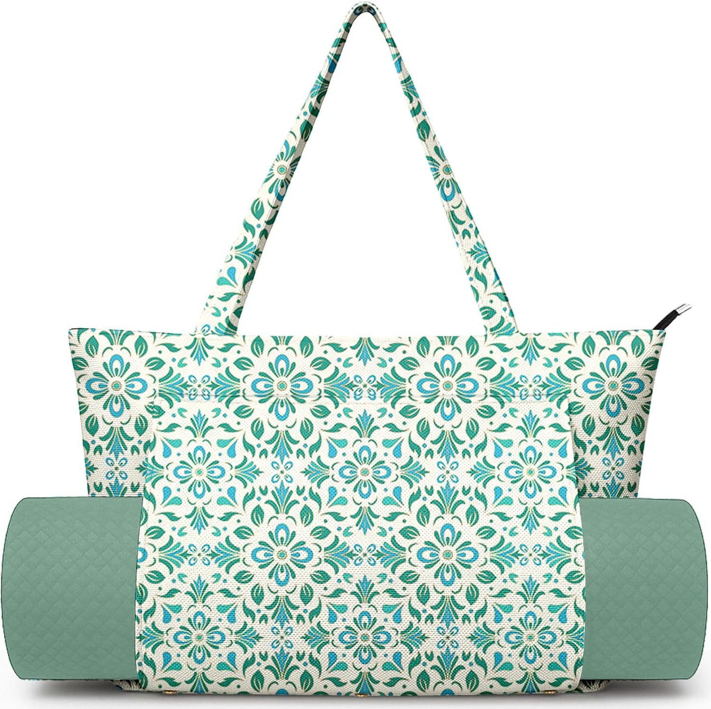 Yoga Bag for Women, Large Canvas Yoga Mat Tote Bag with Yoga Mat Carrier - Large Mat Pocket Fitness Tote for Pilates, Gym, Travel, Office & Beach