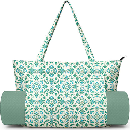 Yoga Bag for Women, Large Canvas Yoga Mat Tote Bag with Yoga Mat Carrier - Large Mat Pocket Fitness Tote for Pilates, Gym, Travel, Office & Beach