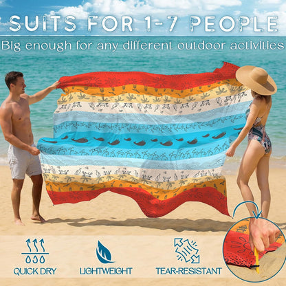BYDOLL Beach Blanket Waterproof Sandproof Large Sand Free,78''X81''/10'X9' Oversized Sandless Lightweight Blanket Picnic Mat for Beach Travel Camping Hiking with Stakes