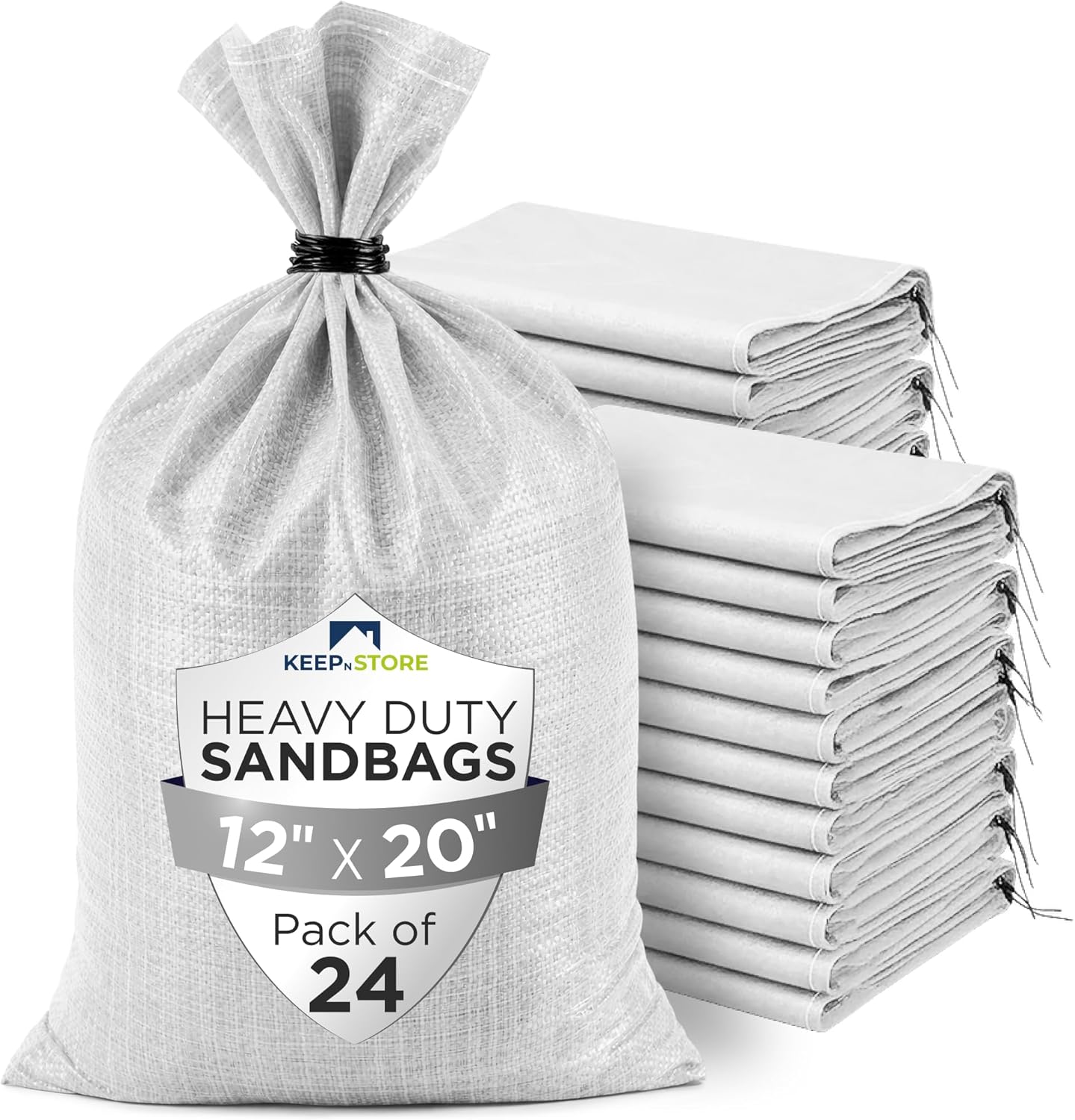 Heavy Duty Sand Bags Pack of 3, White Empty Sandbags with Built-In Ties, Woven Polypropylene UV Protection 1600 Hours, Fillable Sand Bags for Flood Control, Weight, 10x14 inches, 15 Pounds Volume