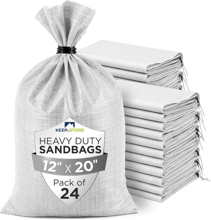 Heavy Duty Sand Bags Pack of 3, White Empty Sandbags with Built-In Ties, Woven Polypropylene UV Protection 1600 Hours, Fillable Sand Bags for Flood Control, Weight, 10x14 inches, 15 Pounds Volume