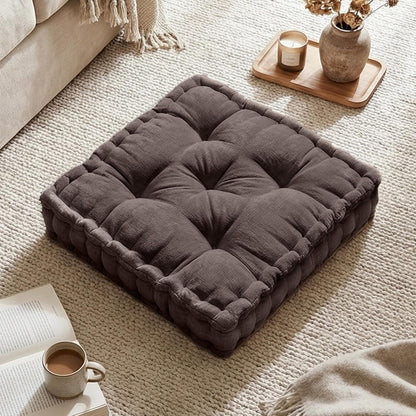 Intelligent Design Large Floor Pillow for Adults Yoga or Meditation Cushion with Handle, Floor Cushion for Board Games, Lustrous Chenille Tufted, Handsewn Scalloped Edge, Azza, 24" x 24" x 5" Yellow